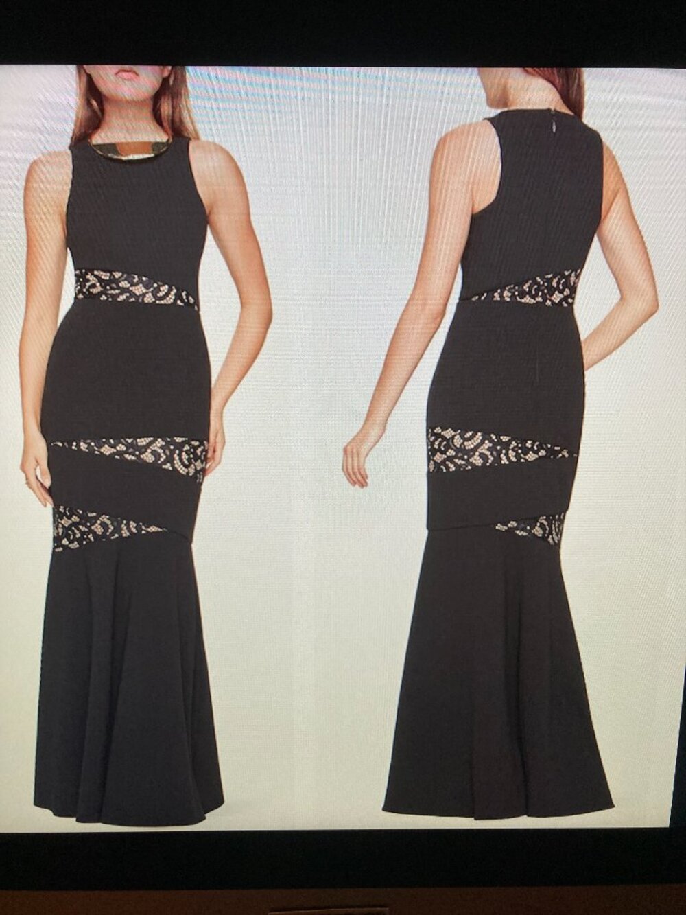 BCBG Max Azria Black Sleeveless Maxi Gown with Lace Insets Women Size 4